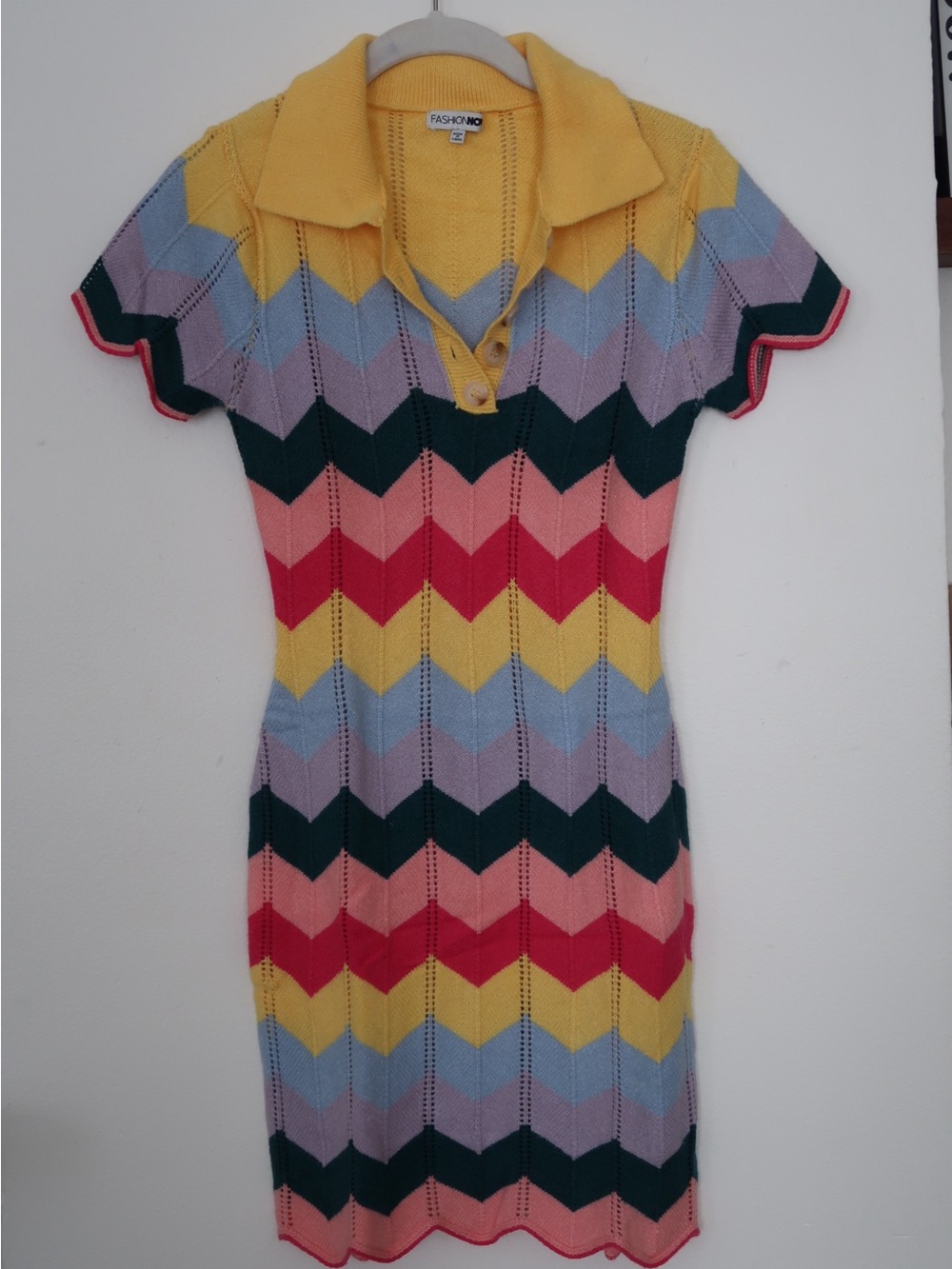 Fashion Nova Multicolor Chevron Knit Midi Dress - Yellow, Pink, Blue, Green
